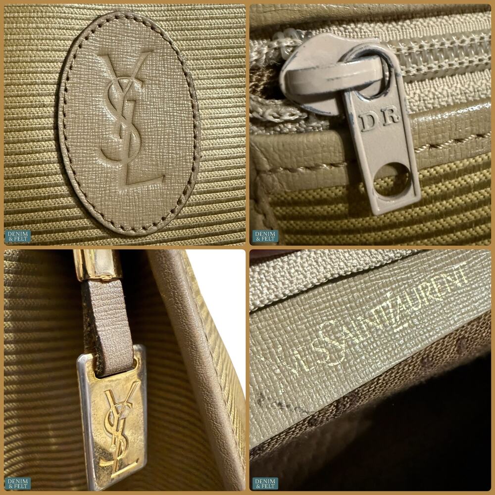 Yves Saint Laurent Brown Ribbed Clutch Travel Leather Trim Vintage Statement Bag - Picture 16 of 16